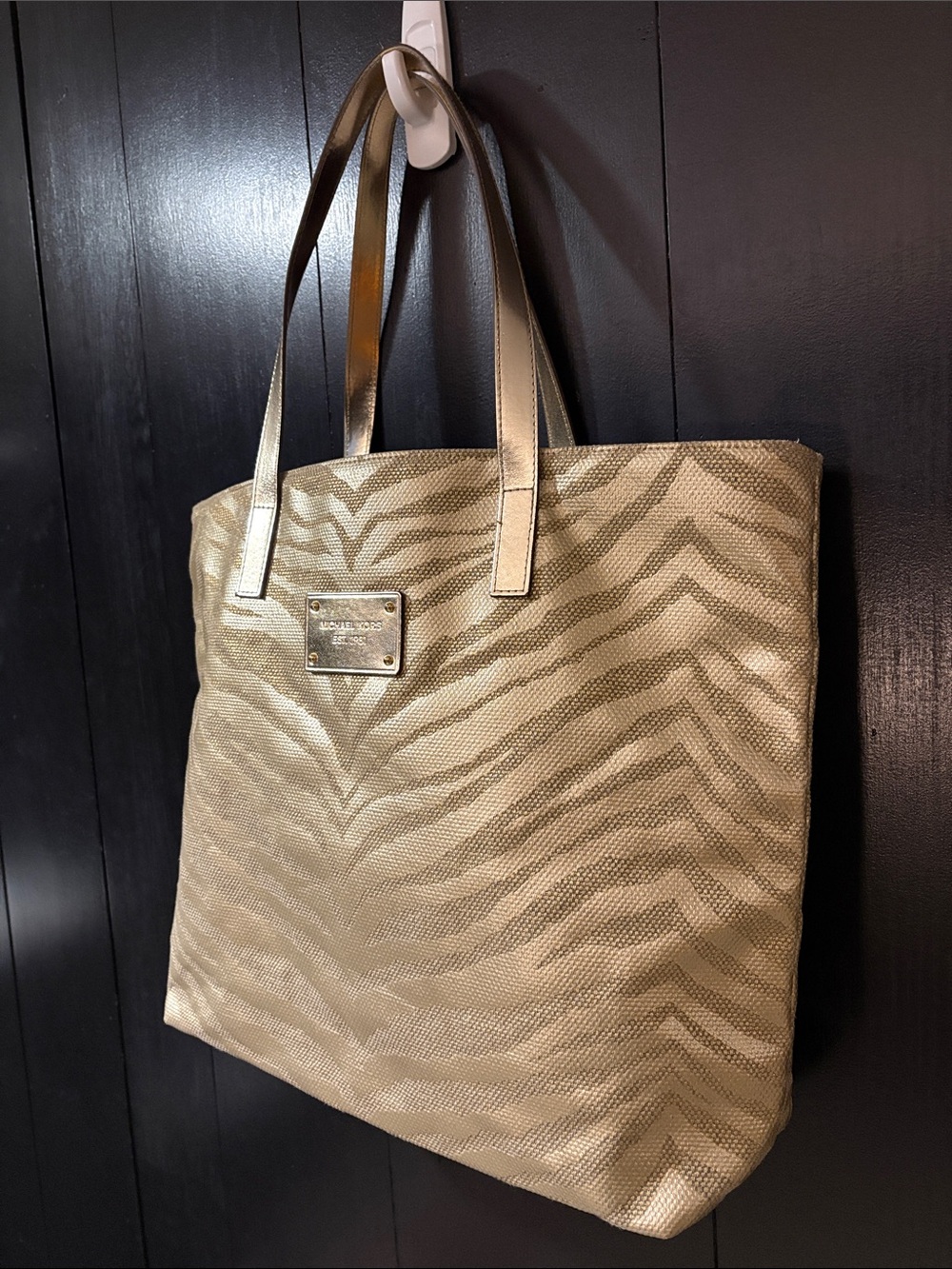🦓 Michael Kors Gold Zebra Metallic Canvas Tote!